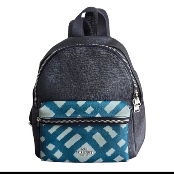 Authentic Coach Mini Leather Backpack Women Black Blue Logo Rare - Picture 2 of 11